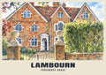Parsonage House, Lambourn poster, English Watercolour style