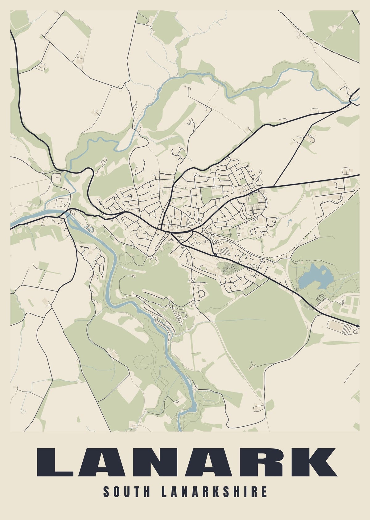 Street map poster of Lanark, South Lanarkshire