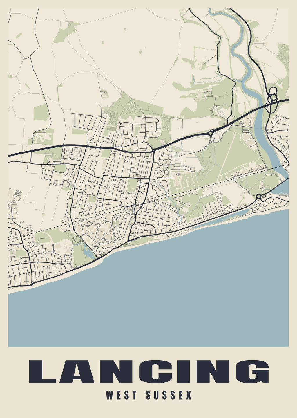 Street map poster of Lancing, West Sussex