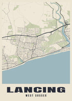 Street map poster of Lancing, West Sussex