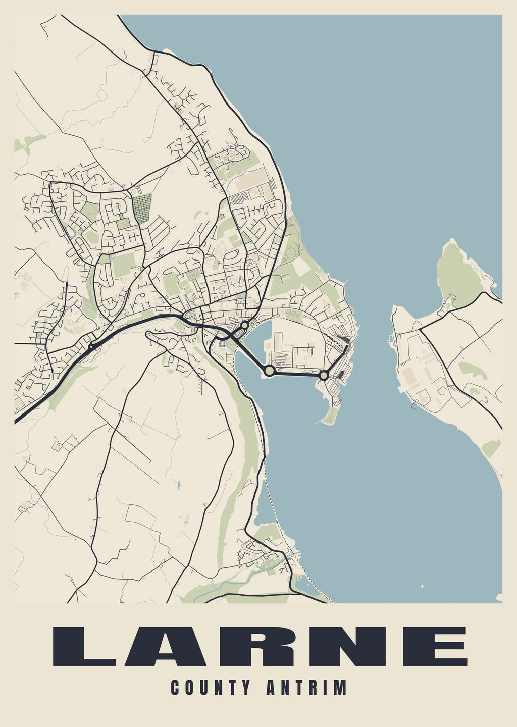 Street map poster of Larne, County Antrim