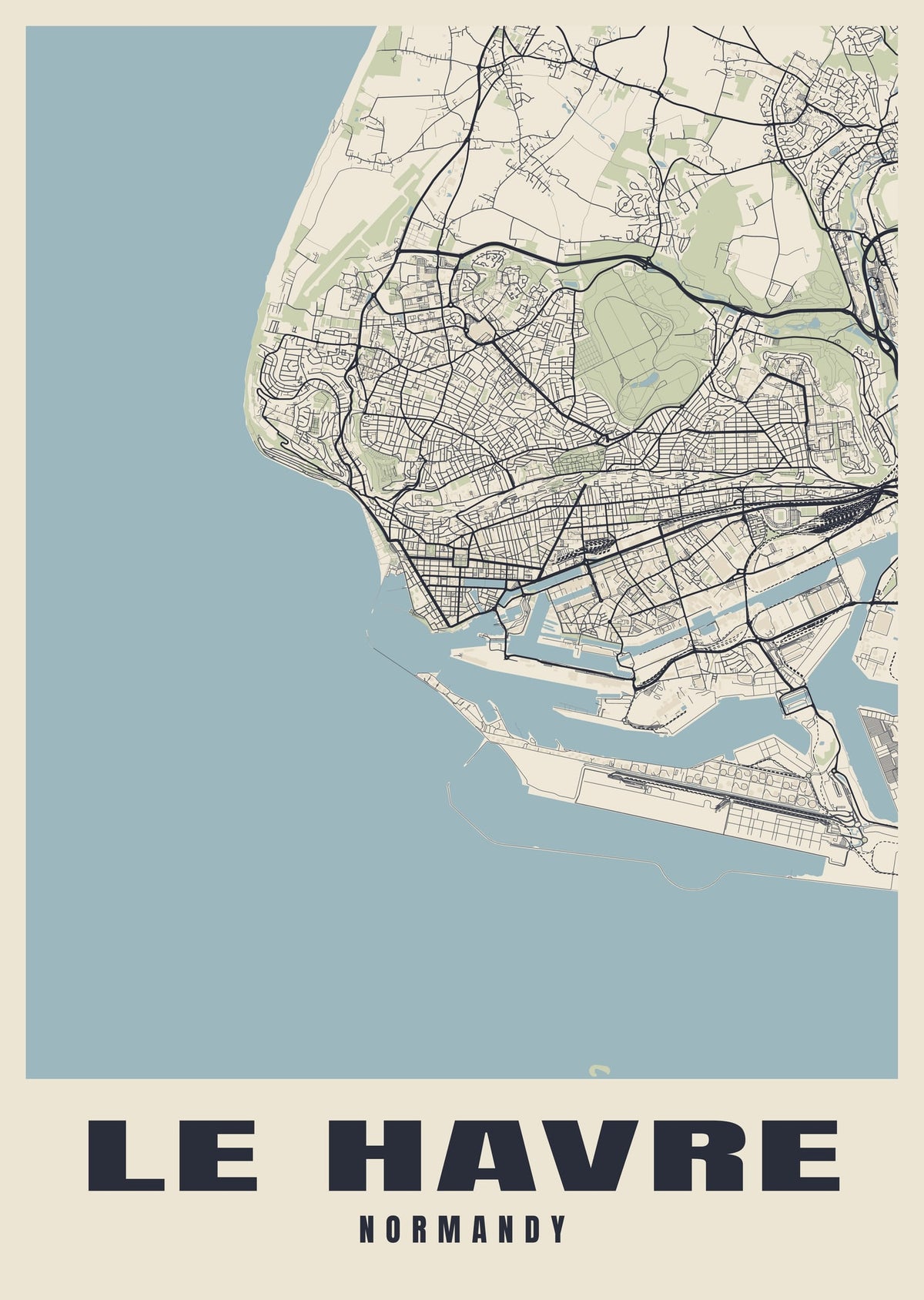 Street map poster of Le Havre, Normandy