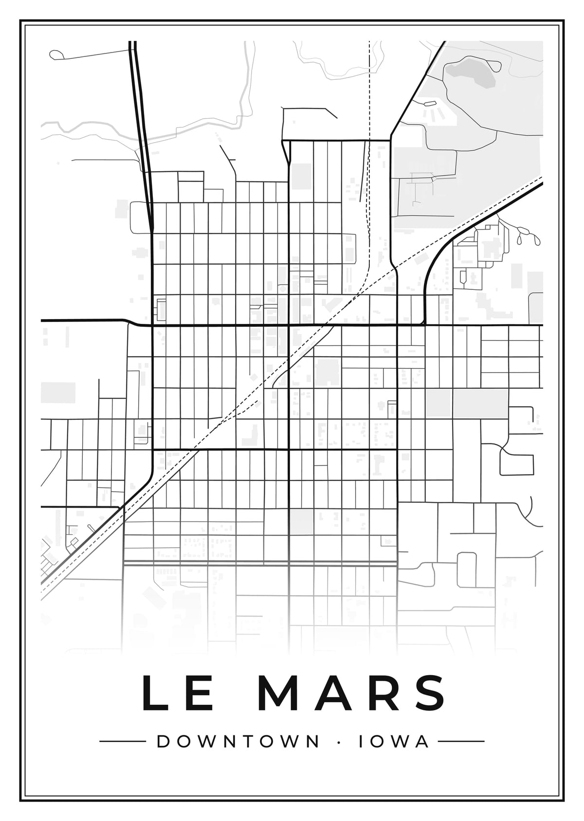 Street map poster of downtown Le Mars, Iowa