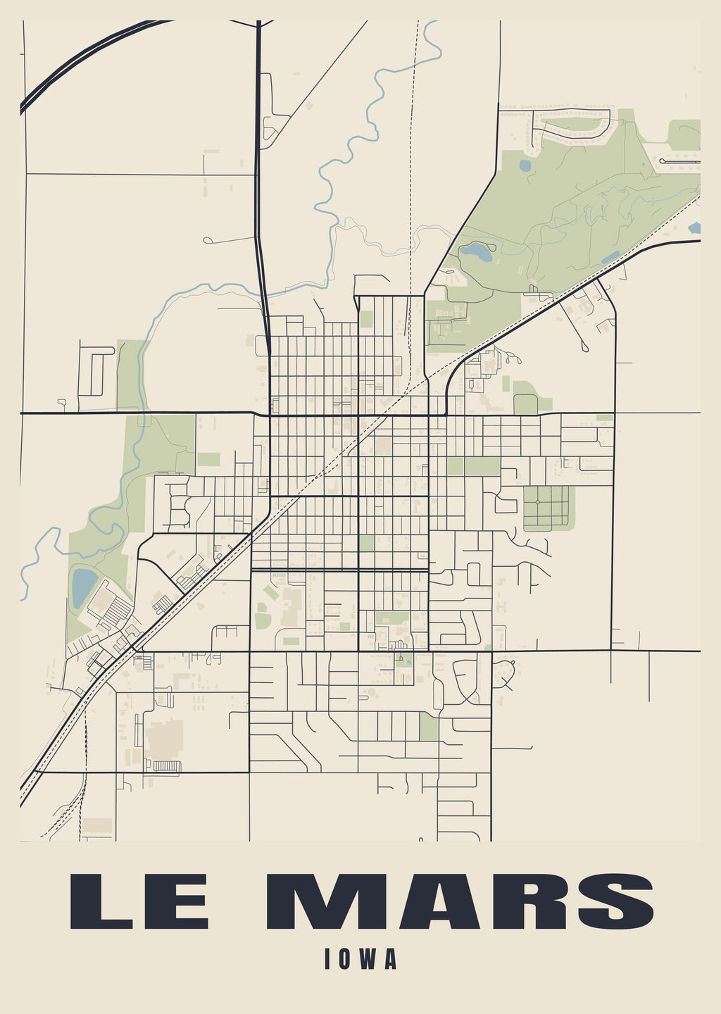 Street map poster of Le Mars, Iowa