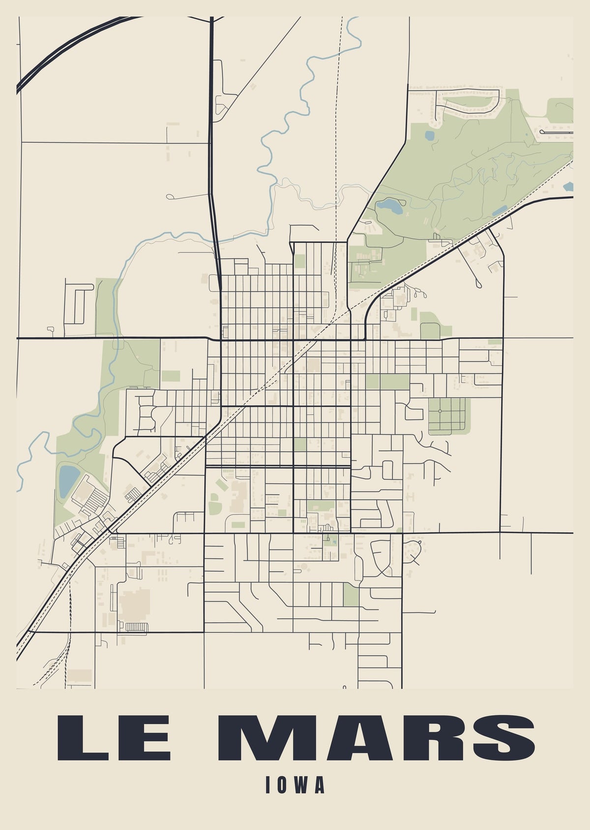 Street map poster of Le Mars, Iowa