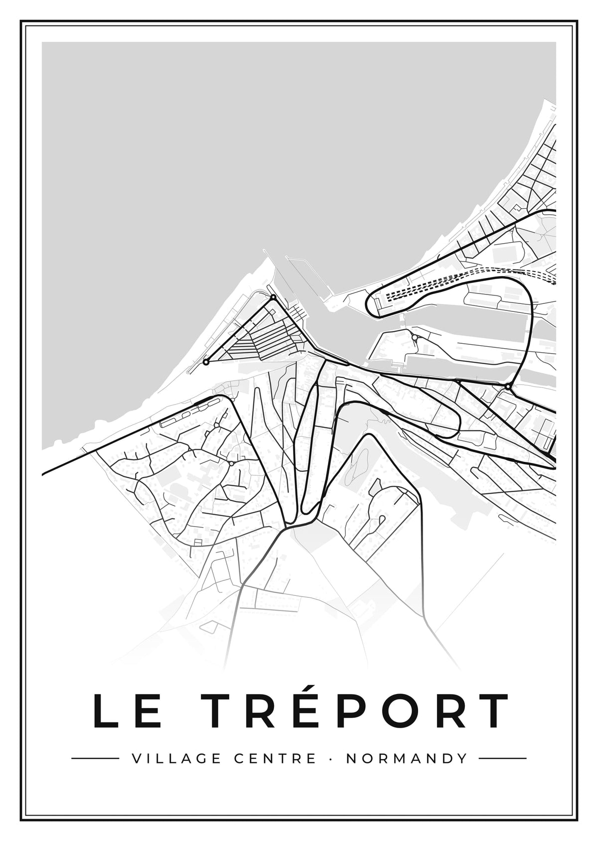 Street map poster of Le Tréport village centre, Normandy