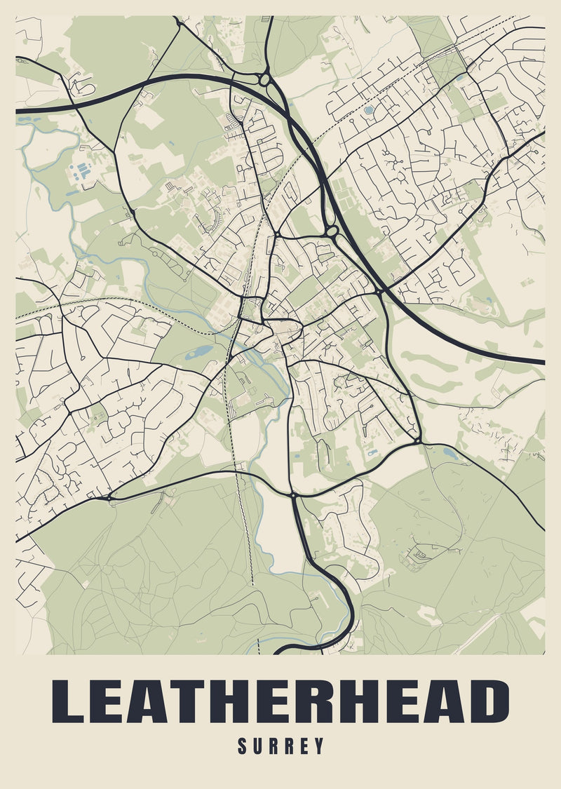 Leatherhead Street Map Poster