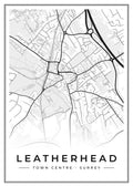 Street map poster of Leatherhead town centre, Surrey