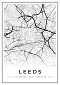 Street map poster of Leeds city centre, West Yorkshire