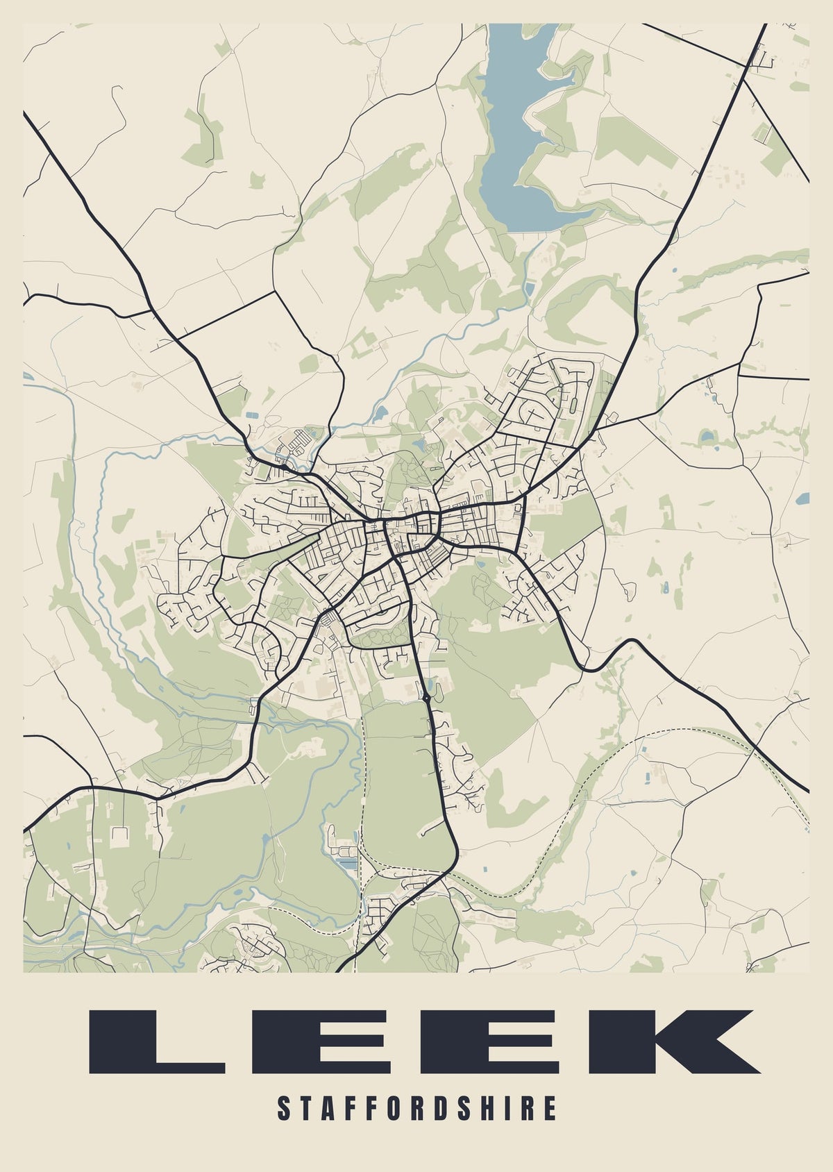 Street map poster of Leek, Staffordshire