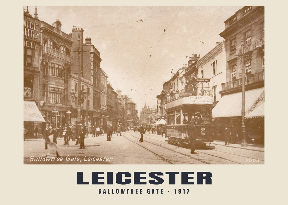 Gallowtree Gate, Leicester — Historic photographic postcard print, 1917