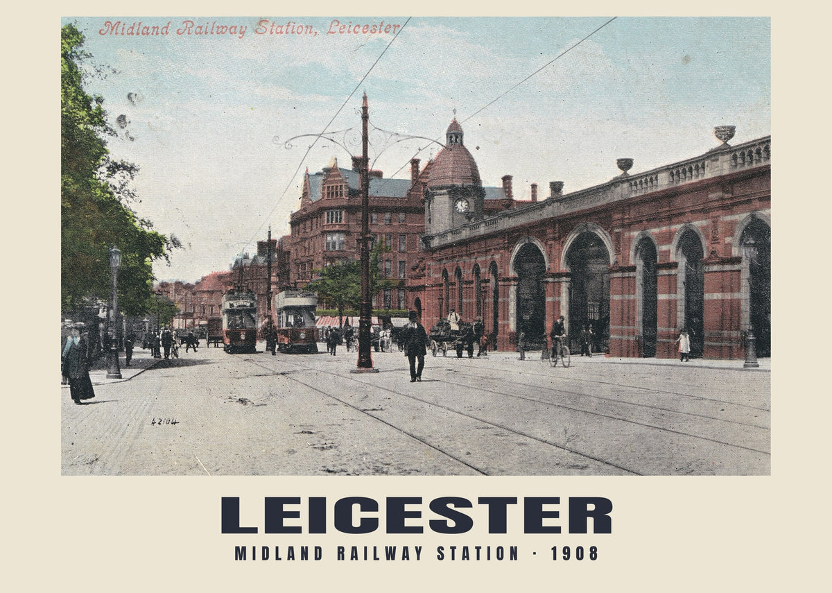 Midland Railway Station, Leicester — Historic photographic postcard print, 1908