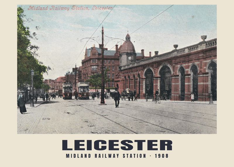 Midland Railway Station, Leicester — 1908 · Historic photographic postcard print
