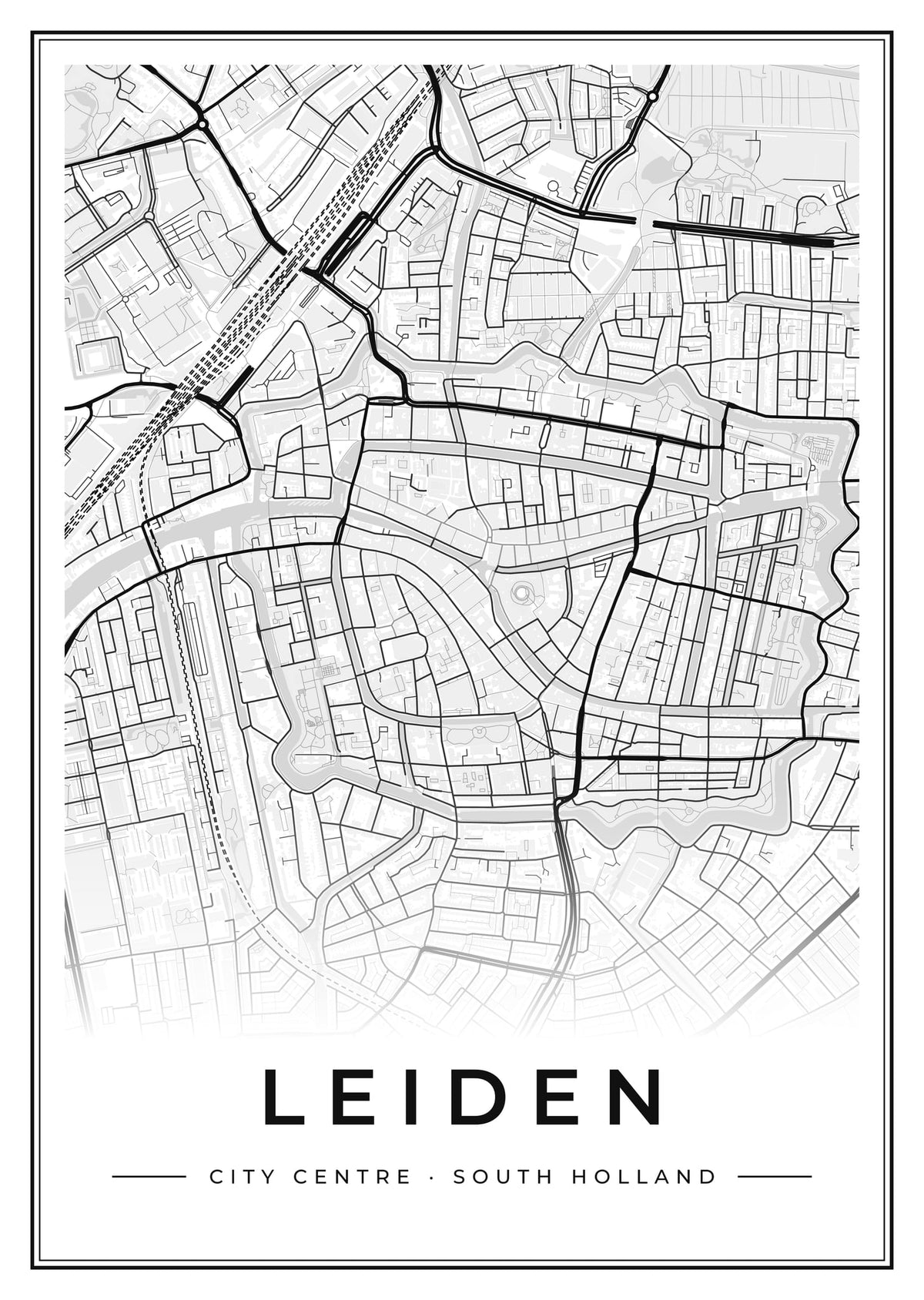 Street map poster of Leiden city centre, South Holland