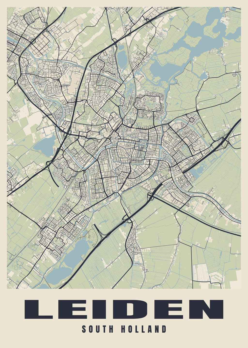 Street map poster of Leiden, South Holland