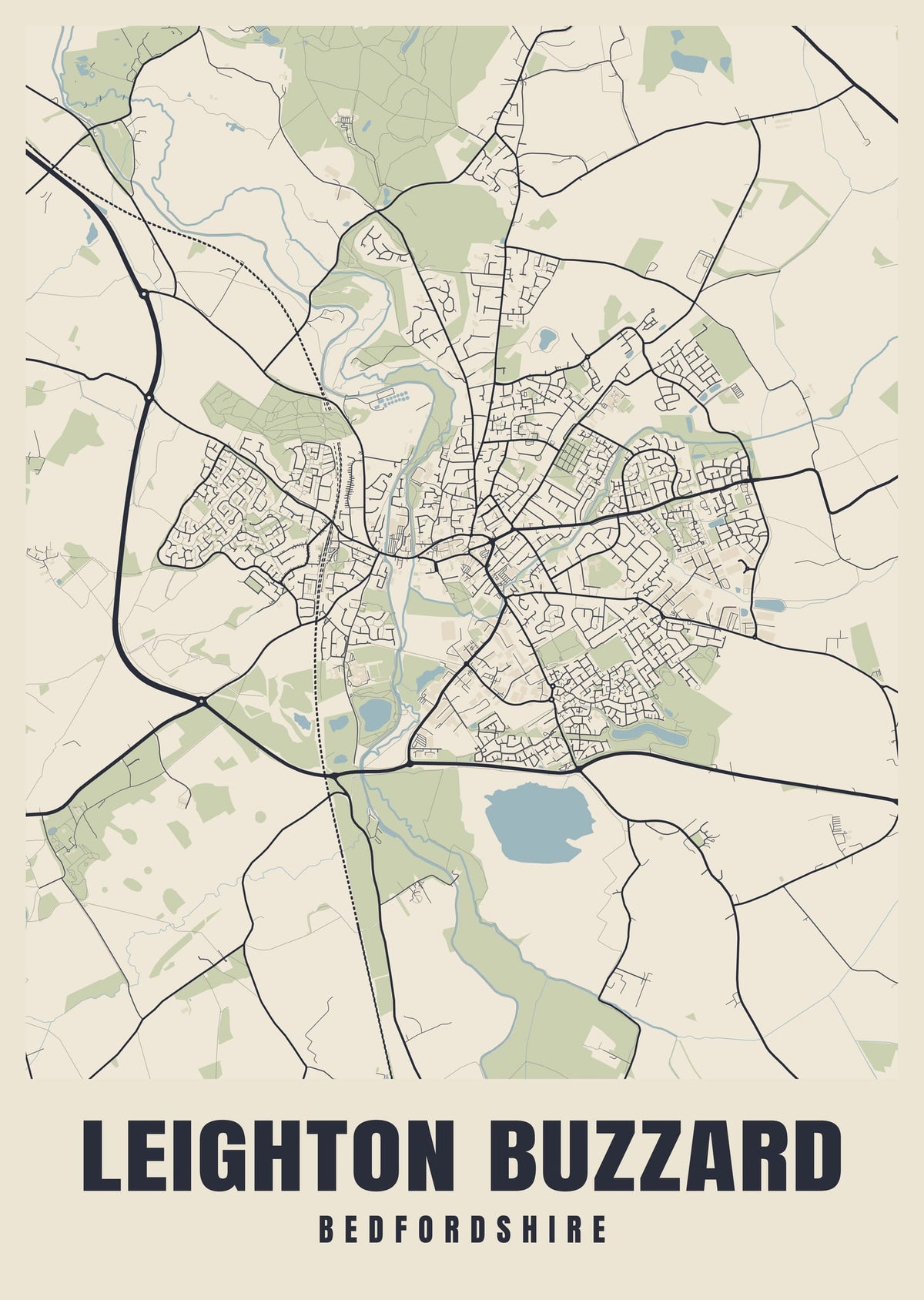 Street map poster of Leighton Buzzard, Bedfordshire