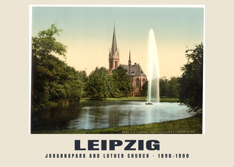 Johannapark and Luther Church, Leipzig — 1890–1900 · Vintage photochrom print