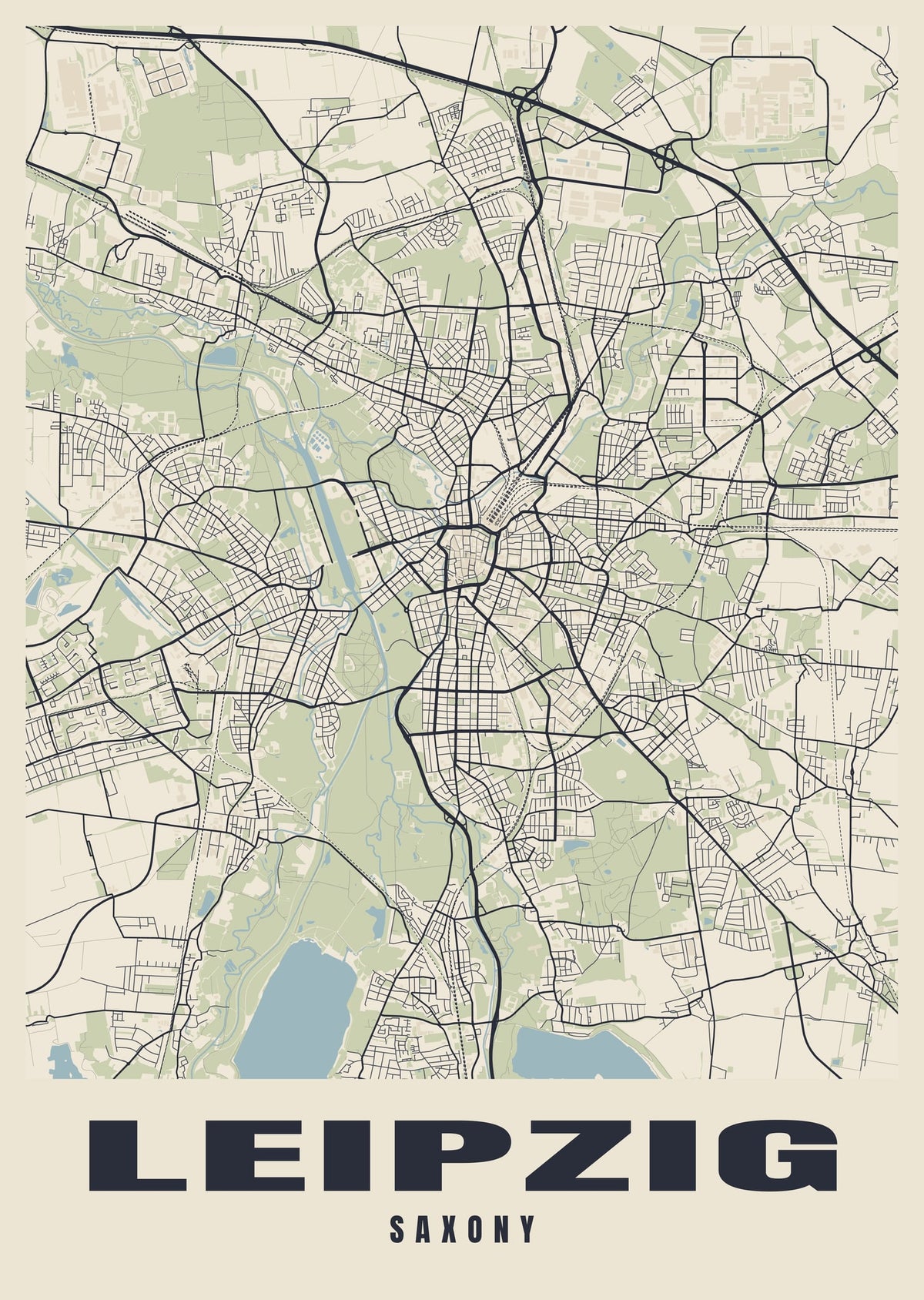 Street map poster of Leipzig, Saxony
