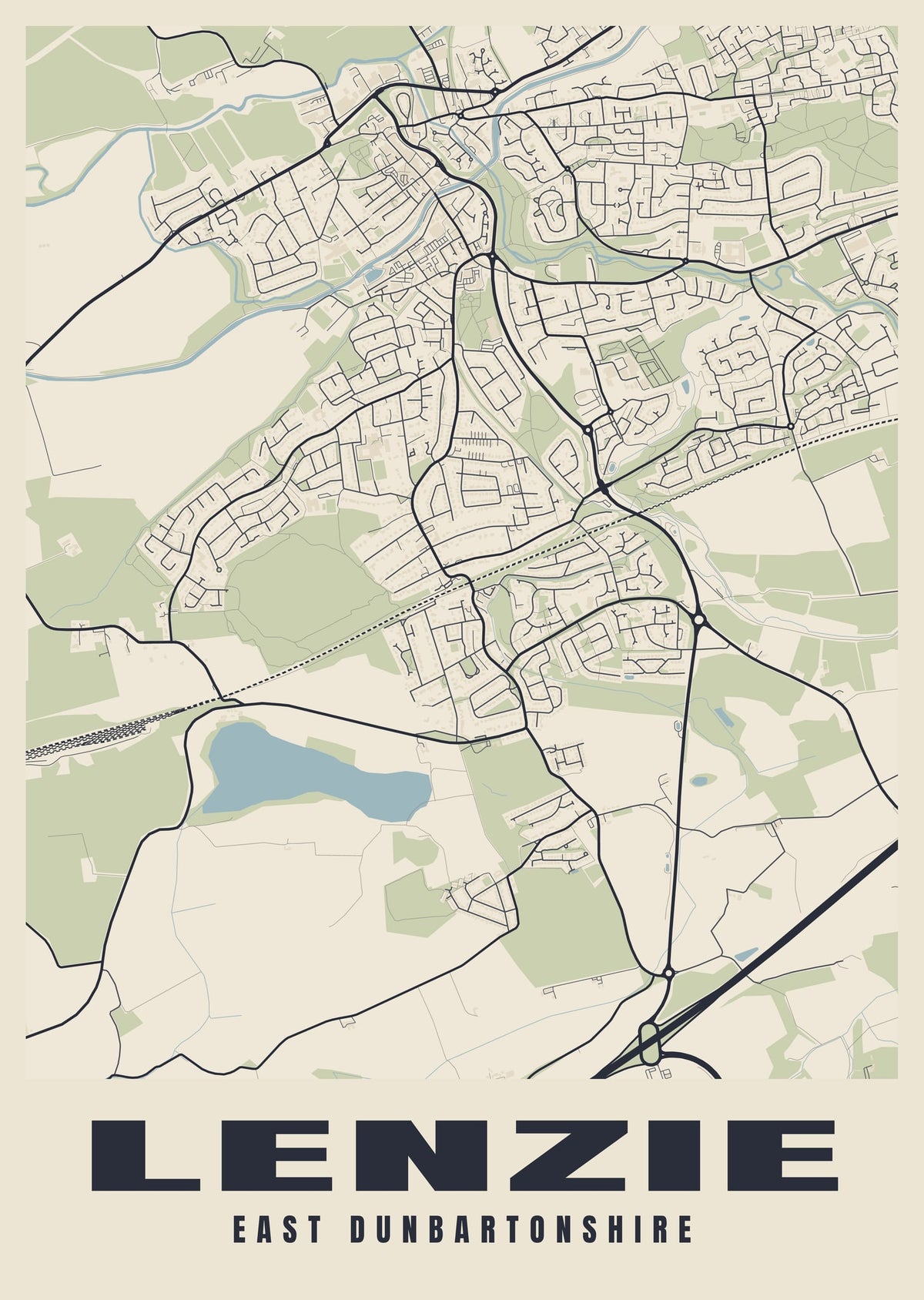 Street map poster of Lenzie, East Dunbartonshire