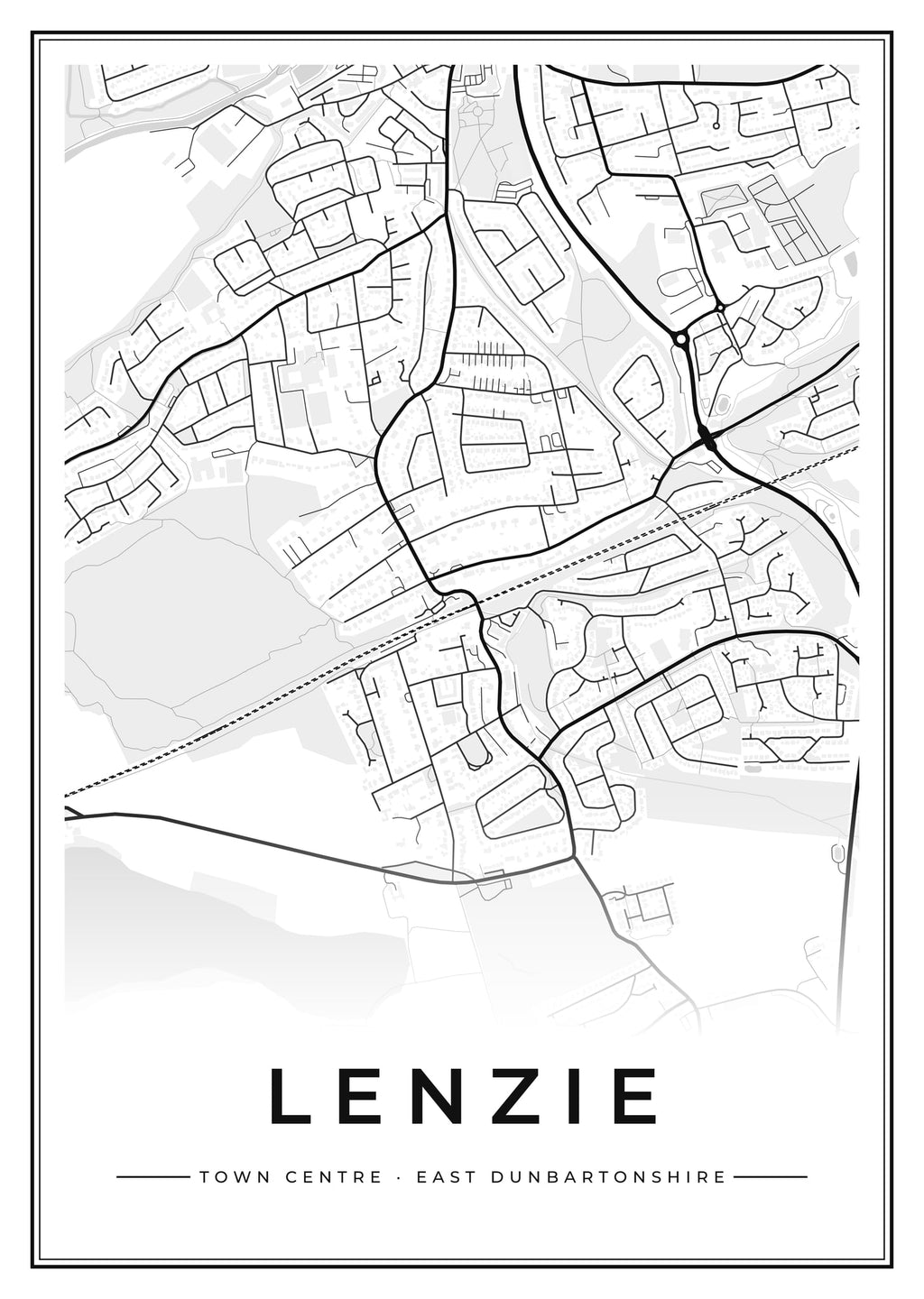 Street map poster of Lenzie town centre, East Dunbartonshire