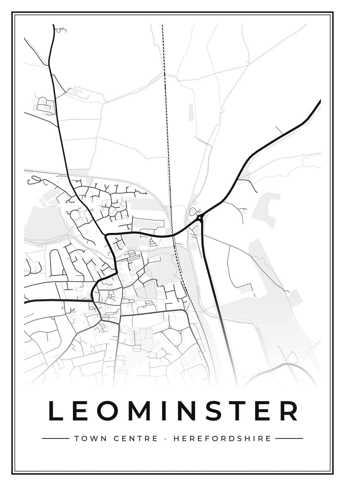 Street map poster of Leominster town centre, Herefordshire