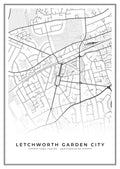 Street map poster of Letchworth Garden City town centre, Hertfordshire