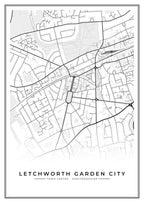 Street map poster of Letchworth Garden City town centre, Hertfordshire