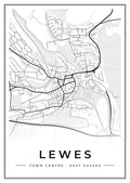 Street map poster of Lewes town centre, East Sussex