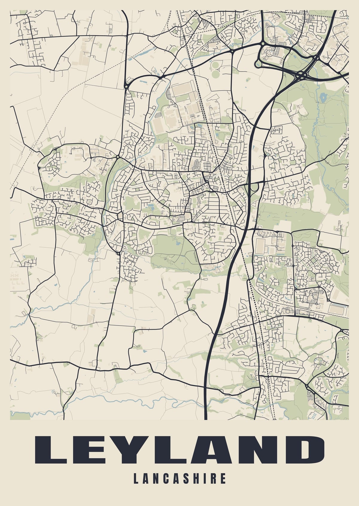 Street map poster of Leyland, Lancashire