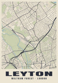 Heritage street map poster of Leyton, Waltham Forest, London