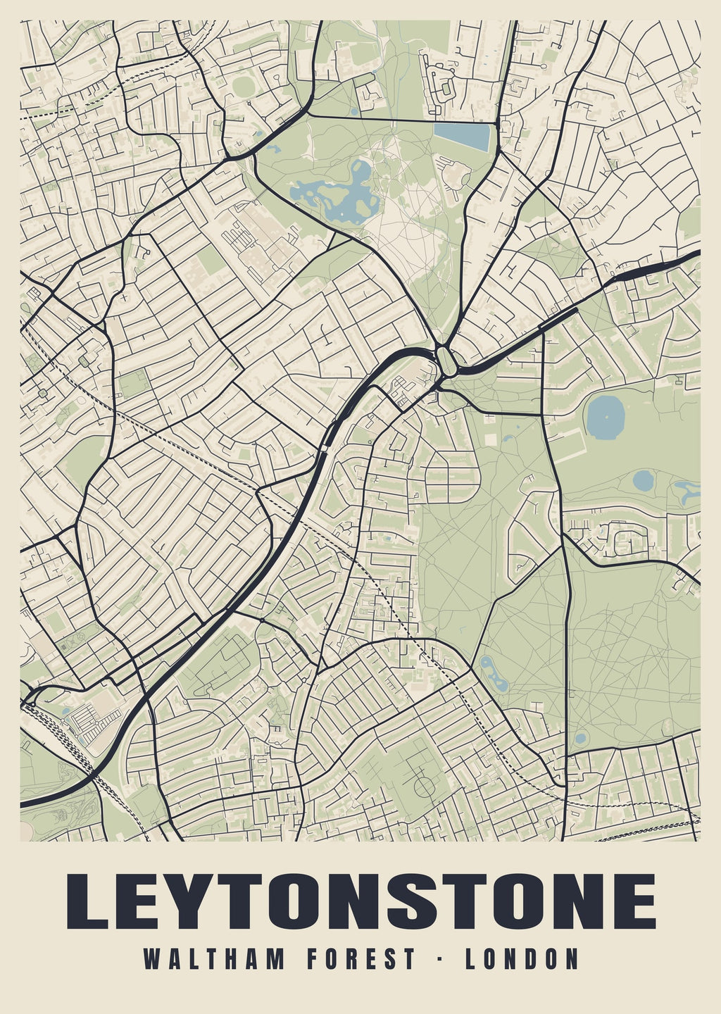Heritage street map poster of Leytonstone, Waltham Forest, London