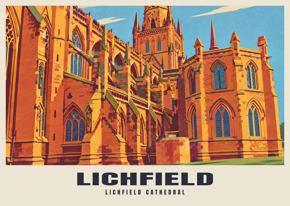Lichfield Cathedral poster, Retro Railway style