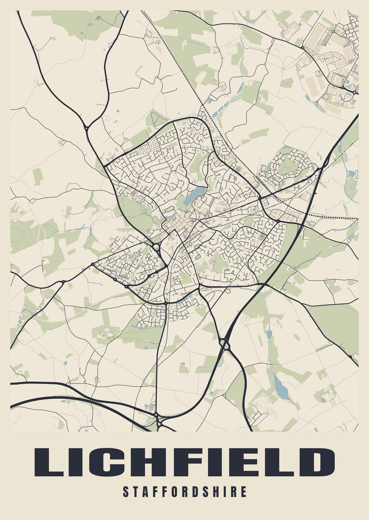 Street map poster of Lichfield, Staffordshire