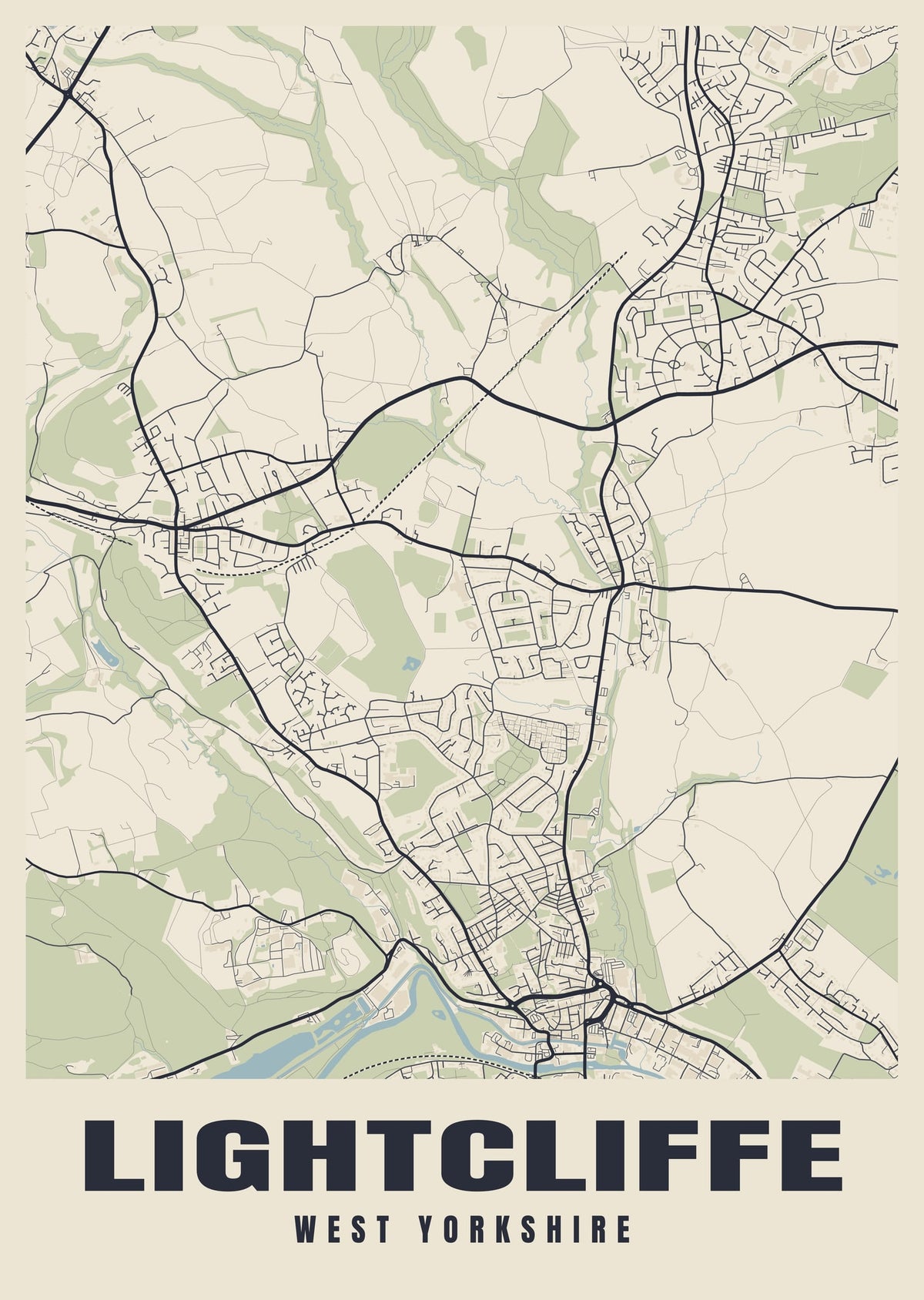 Street map poster of Lightcliffe, West Yorkshire