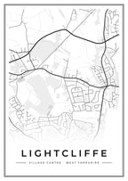 Street map poster of Lightcliffe village centre, West Yorkshire