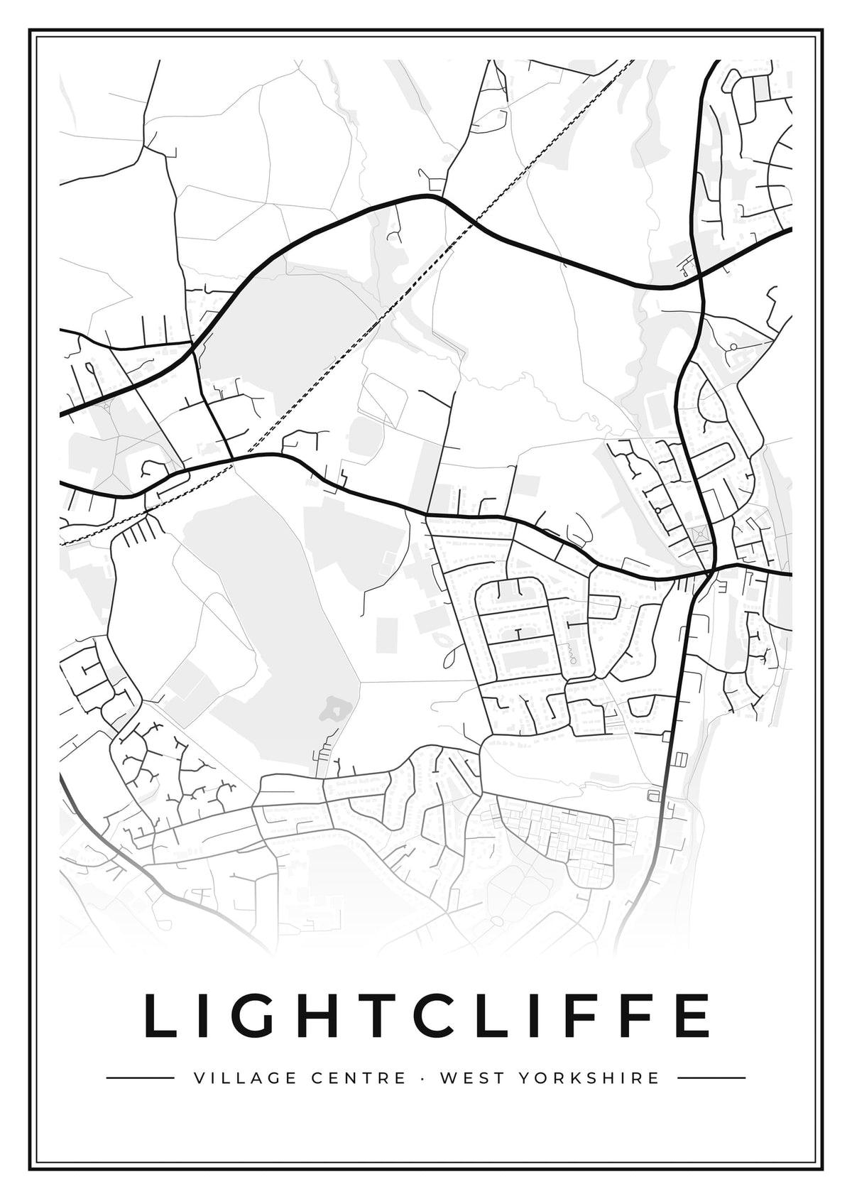 Street map poster of Lightcliffe village centre, West Yorkshire