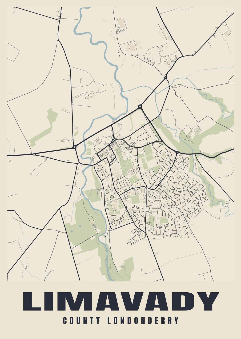 Street map poster of Limavady, County Londonderry