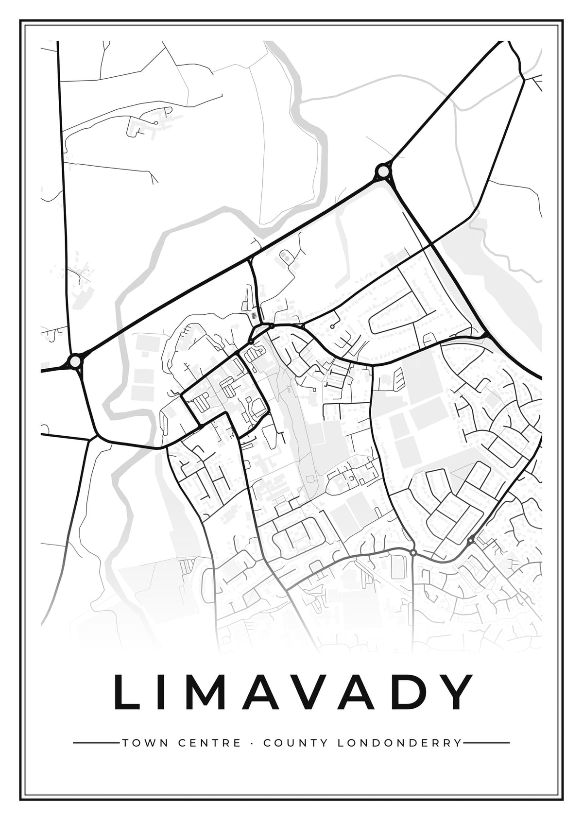 Street map poster of Limavady town centre, County Londonderry