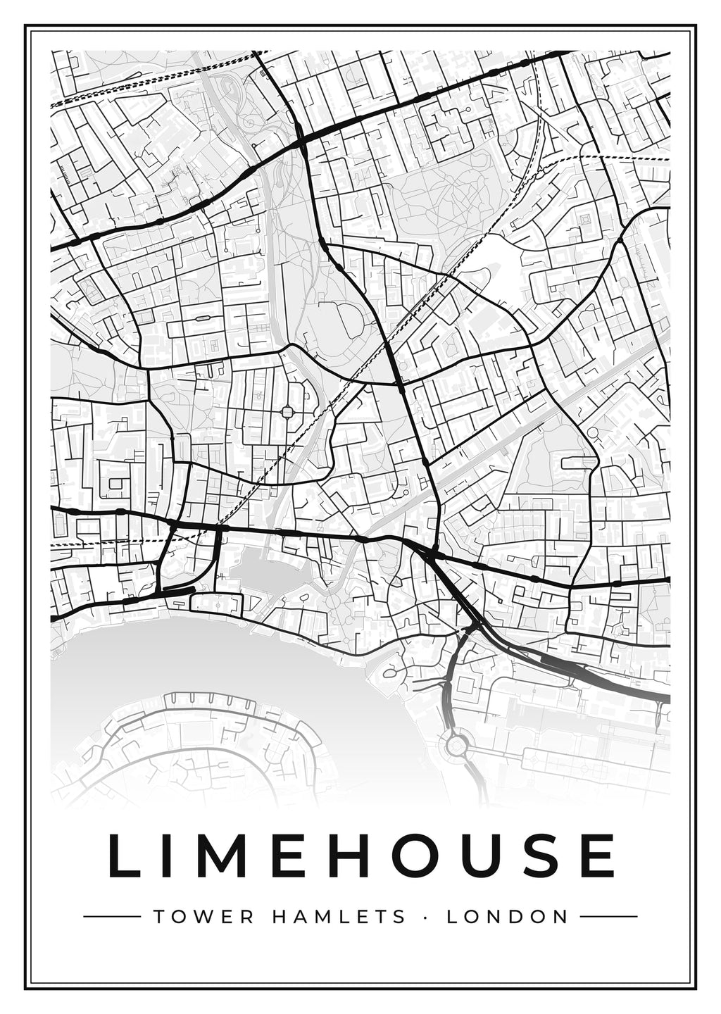 Street map poster of Limehouse, Tower Hamlets, London