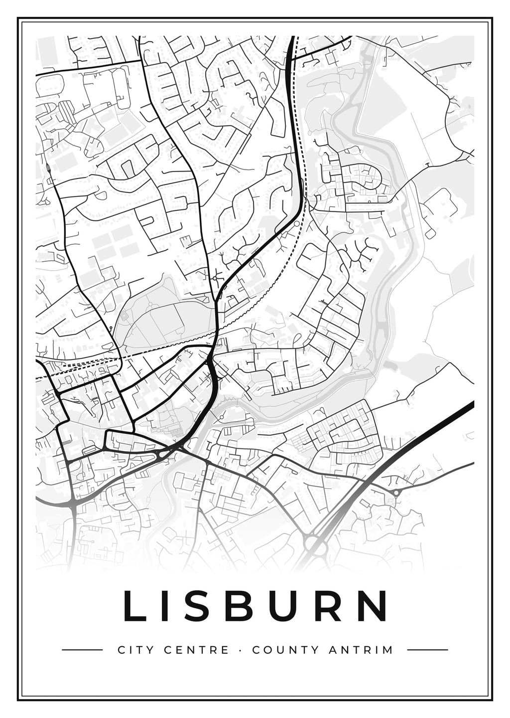 Street map poster of Lisburn city centre, County Antrim