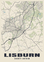 Street map poster of Lisburn, County Antrim