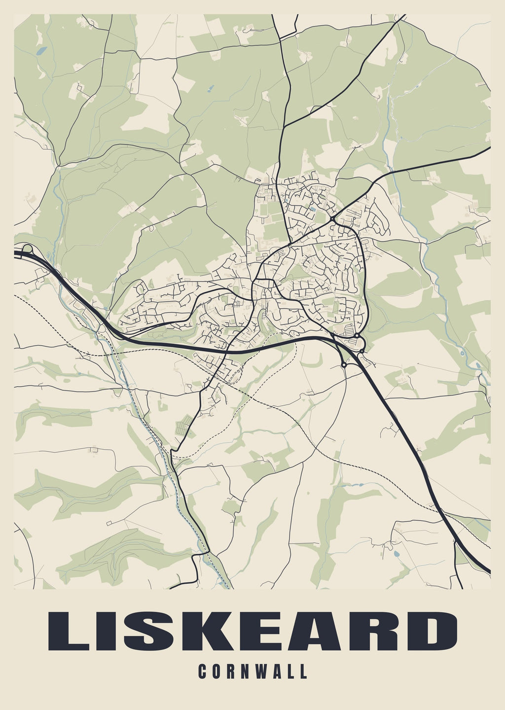 Street map poster of Liskeard, Cornwall