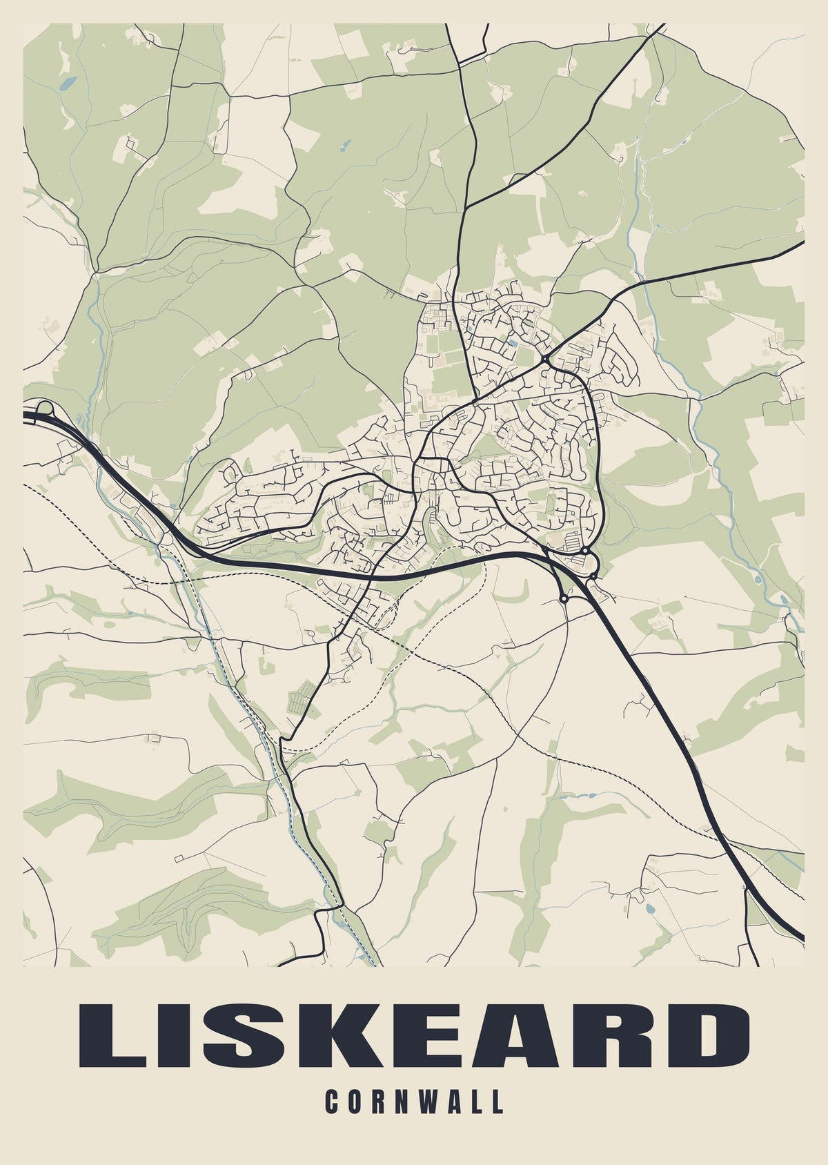 Street map poster of Liskeard, Cornwall