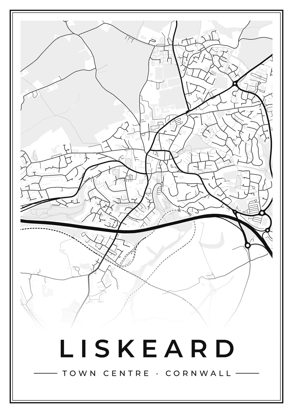 Street map poster of Liskeard town centre, Cornwall