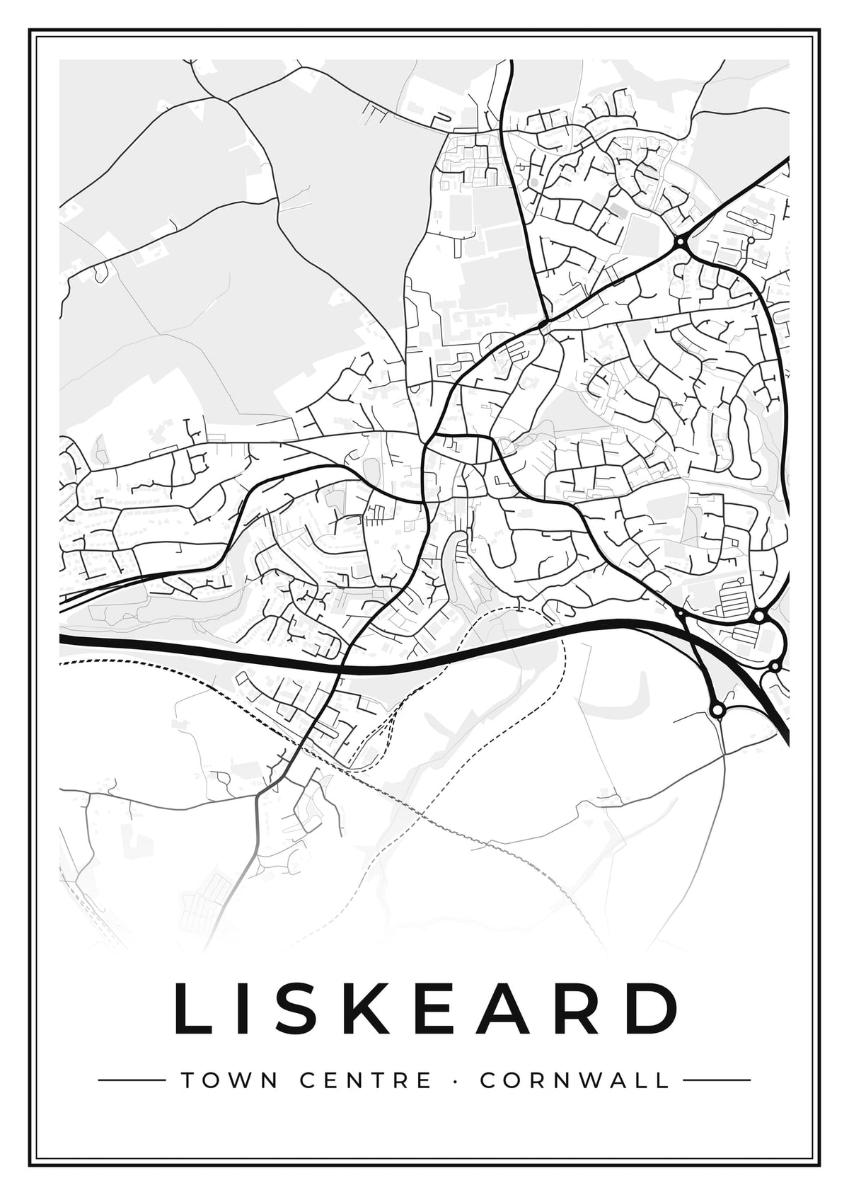 Street map poster of Liskeard town centre, Cornwall