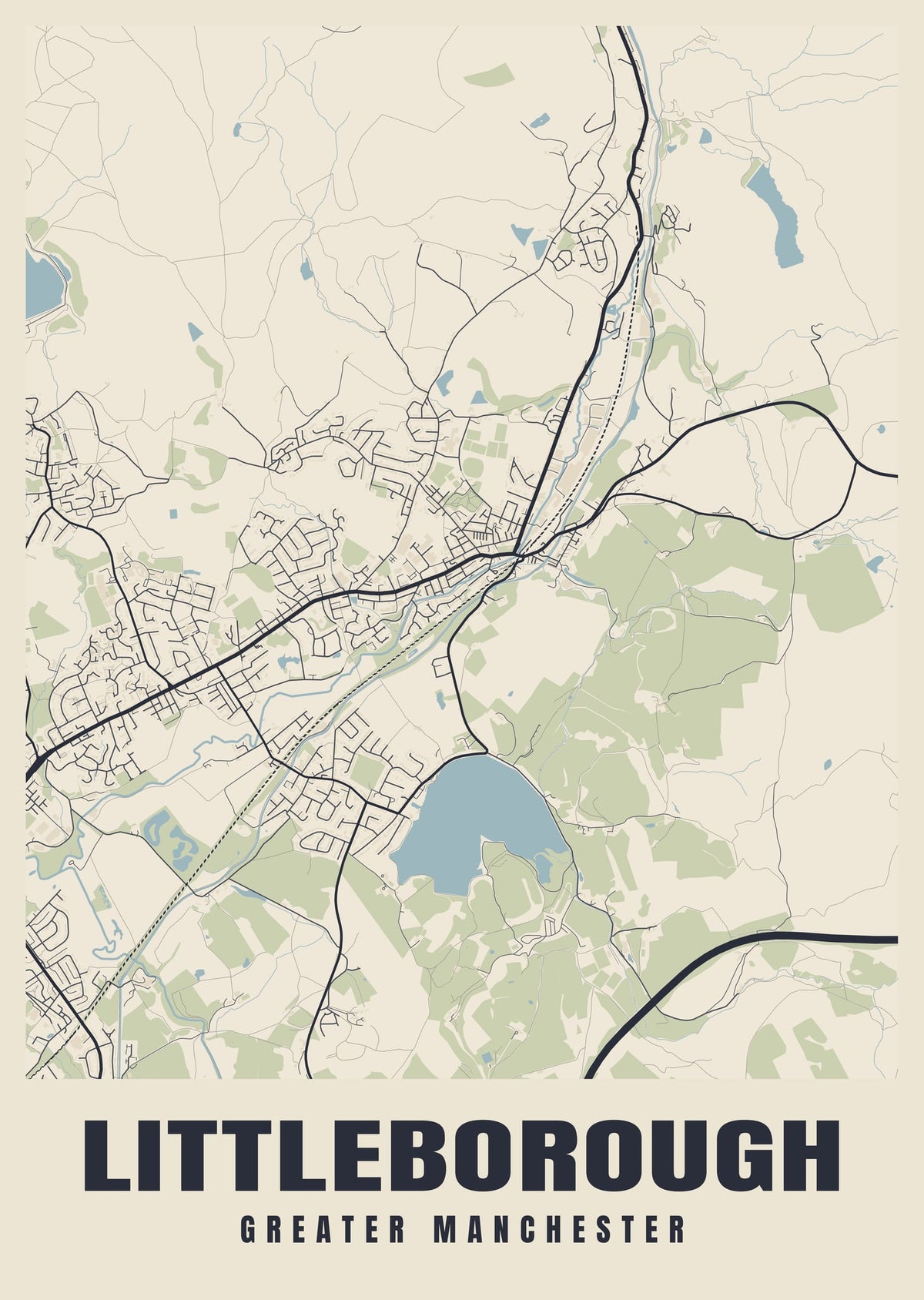 Street map poster of Littleborough, Greater Manchester