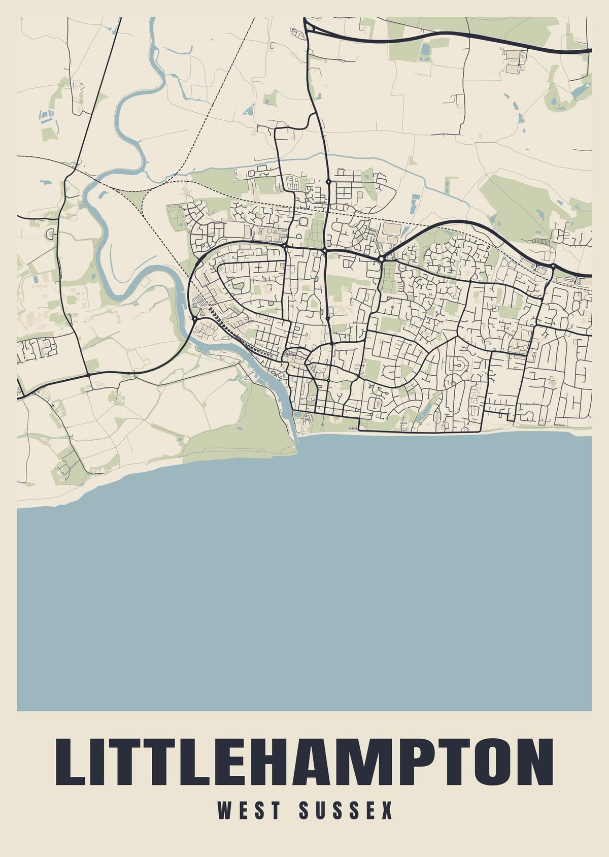 Street map poster of Littlehampton, West Sussex