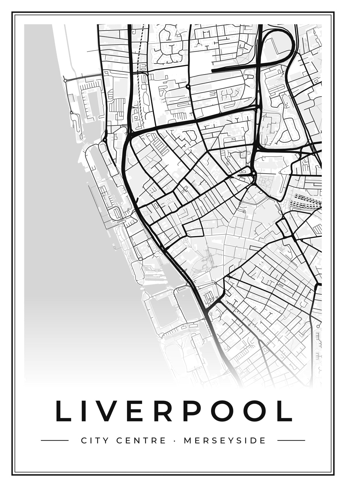 Street map poster of Liverpool city centre, Merseyside