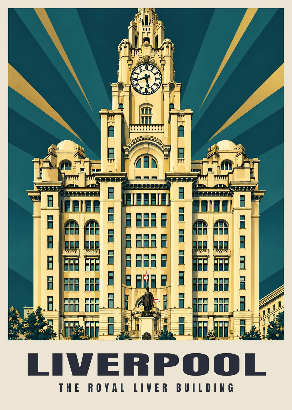 The Royal Liver Building, Liverpool poster, Art Deco style