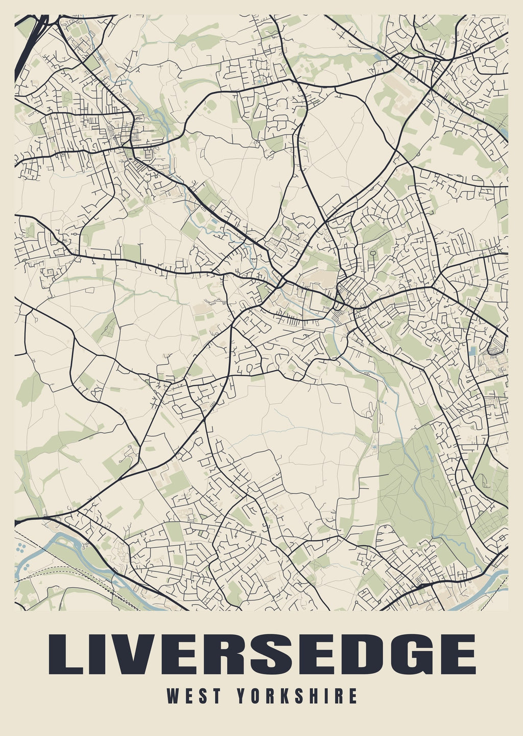 Street map poster of Liversedge, West Yorkshire